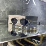 Miu Miu geometrik gümüş çerçeve siyah cam 602